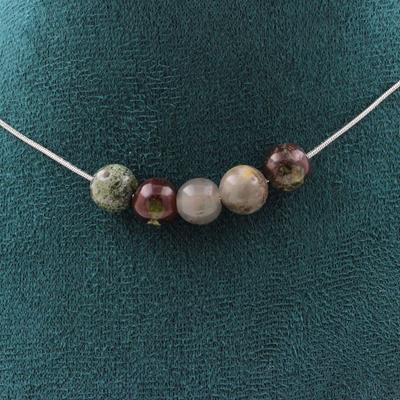 Stones and Minerals. Necklace with 5 Dragon Blood Jasper Beads 8 Mm. Stainless Steel Chain Necklace Women Men. Custom Size