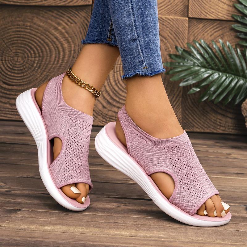 Summer Fashion Casual Beach Shoes Women's Overalls Fly-woven Sandals Flat-soled Open-toed Roman Shoes Women's Shoes