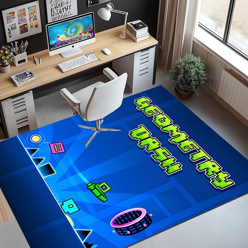 Geometry Dash Pattern Rug, Indoor/Outdoor Mat, for Picnic, Gameroom, Bedroom, Office, Living Room, Home Decor Carpet, Birthday Gift