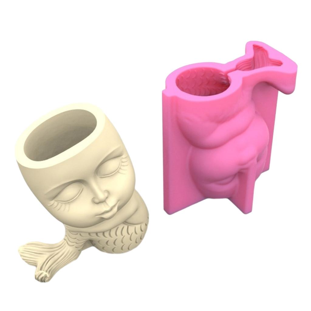 Nonstick Cute Mermaids Pen Holder Mold Flower Pot Silicone Mold DIY Crafts Ornament Tool DIY Succulent Planter Mold