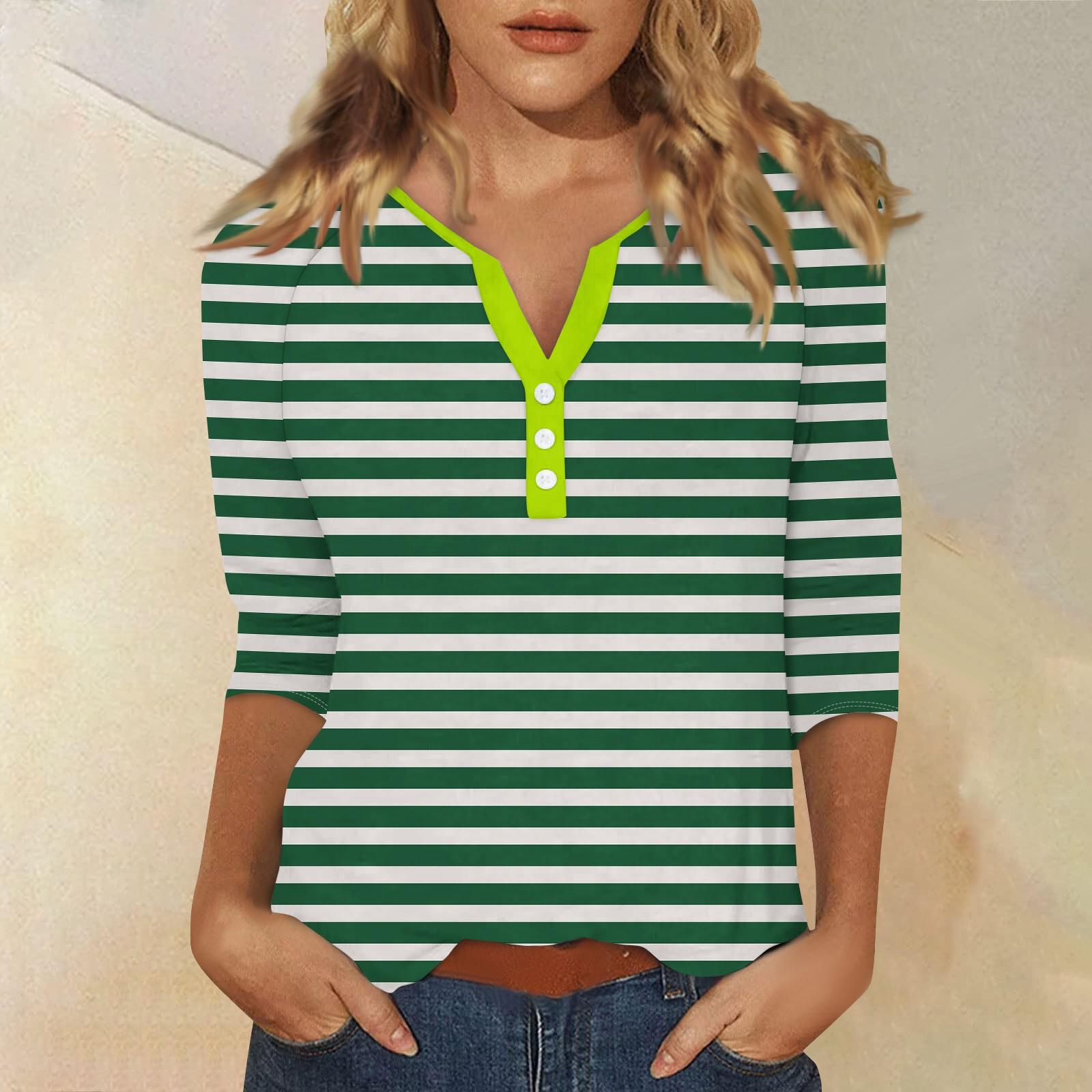 Жен. Футболка Футболка С принтом Пуговицы Рукав 3/4 Повседневные Выходные Мода — фото 5