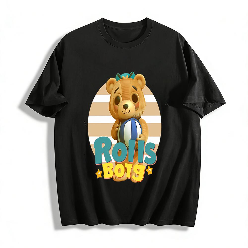 

Cute Ball-Holding Bear Print Parent-Child T-shirts Kids Boys Girls Casual Crew Neck Short Sleeve Tees Pure cotton T-shirt XXS