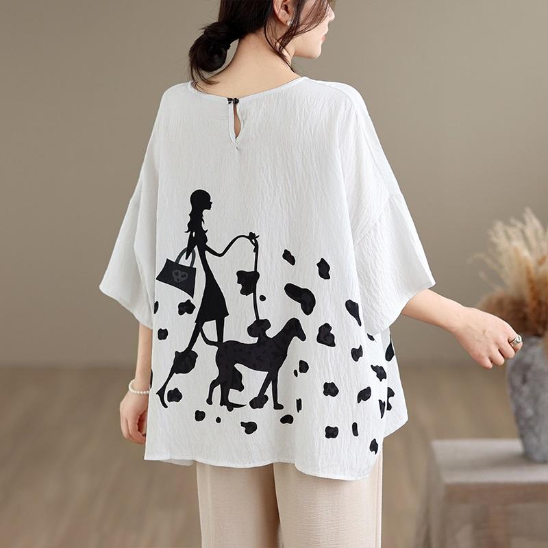 Short sleeve Oversized cotton vintage character Casual loose t shirt tops Women summer t-shirt