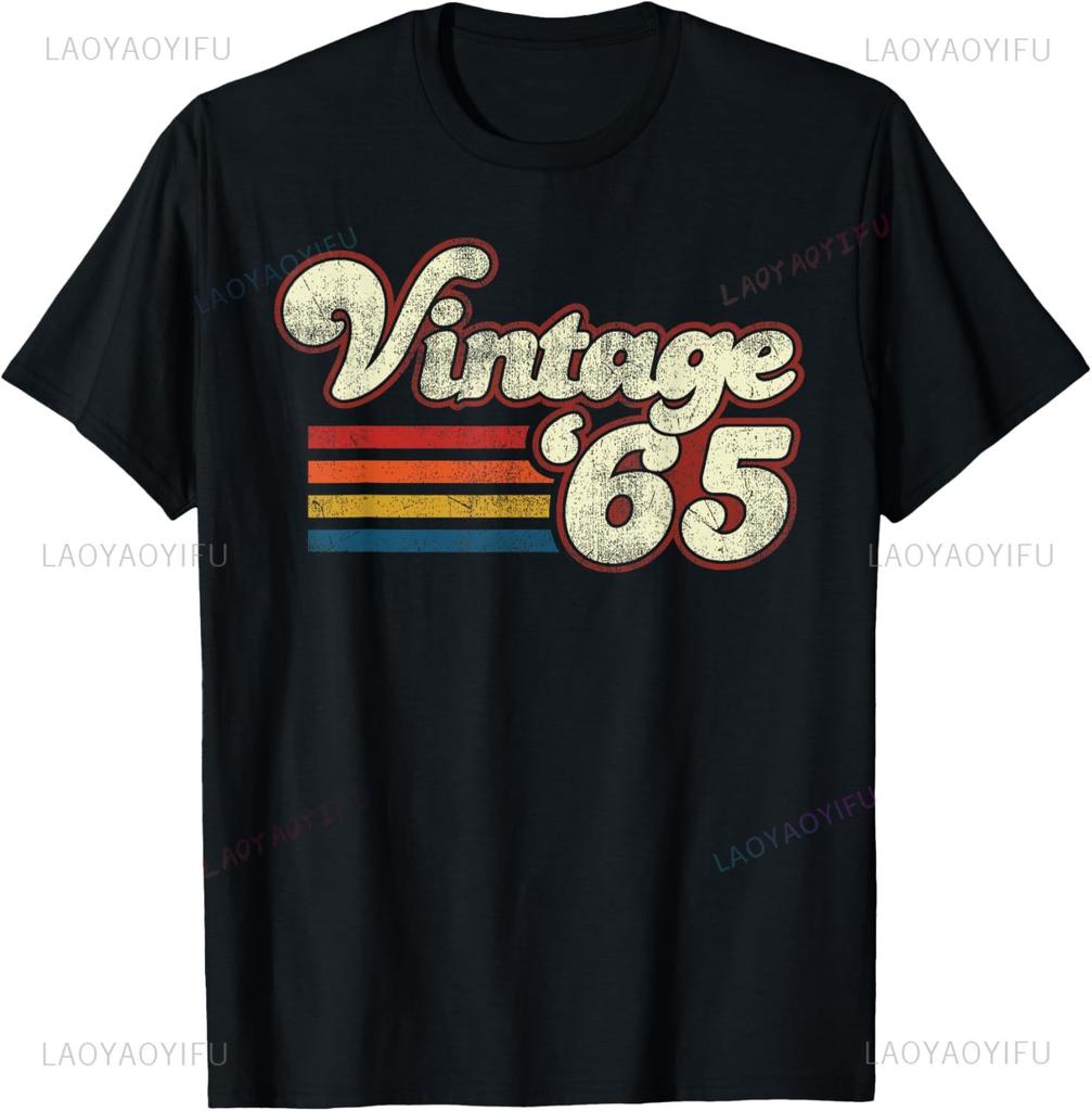 Vintage 1965 Funny 60th Birthday Gifts 60 Years Old Retro T-Shirt Casual Mens Clothing Graphic T Shirts Camisas Streetwear