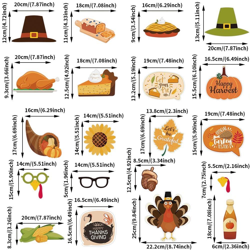 21pcs Cartoon Party Paper Frame Mask Handheld Frame Prop Thanksgiving Day