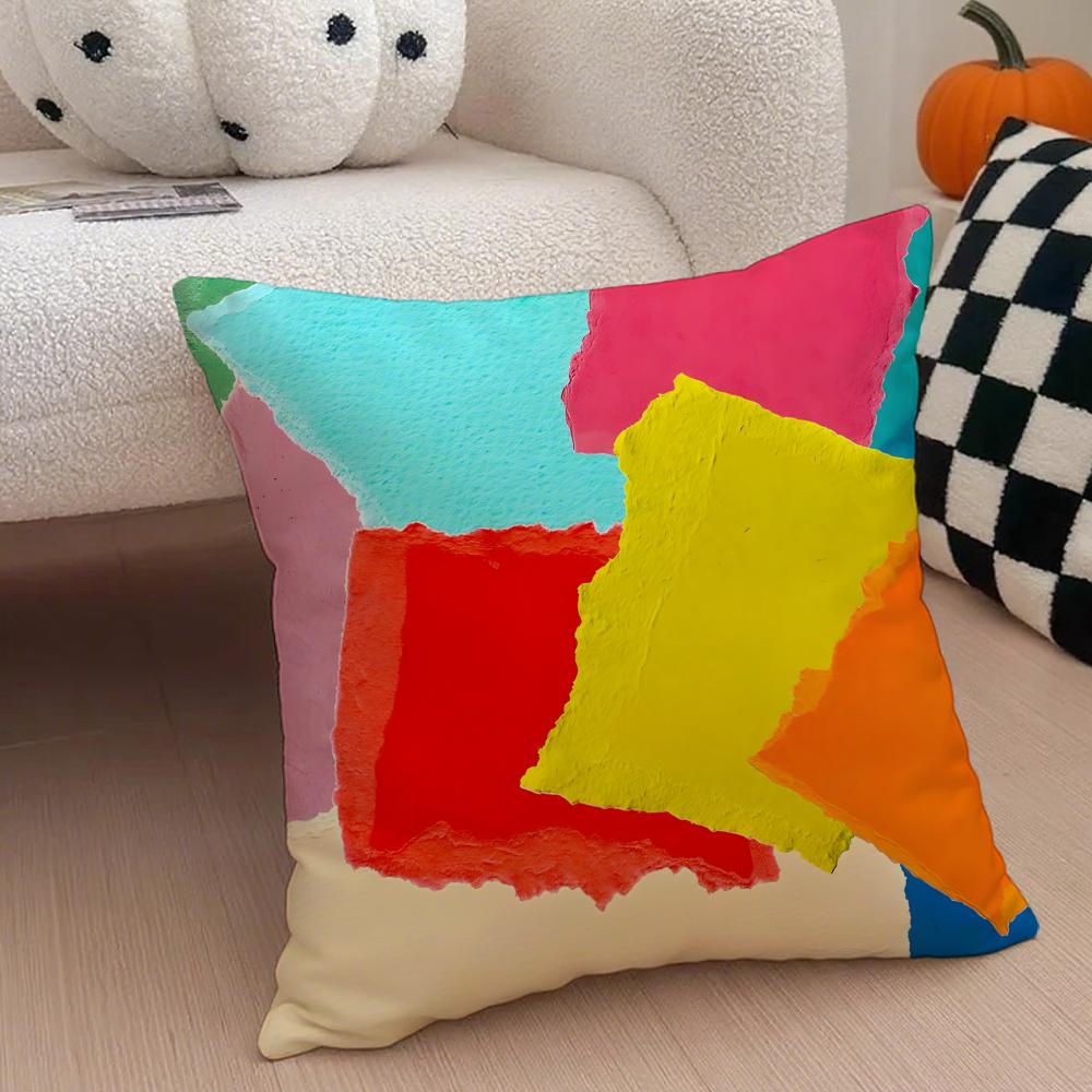 Abstract Color Blocks Pillow Minimalist Art Cushion Cover Throw Pillow Cover Hidden Button Durable Polyester Chair Cushion
