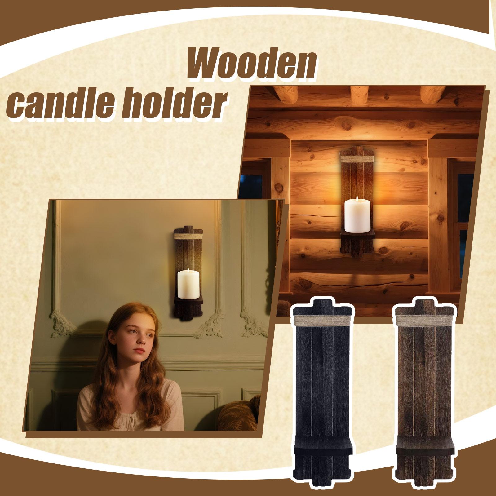 Large Candle Holder Wall Decoration For House, Two Sets Of Rustic Wooden Candle Holders With Floating Shelves For Fireplace Or Living Room nero