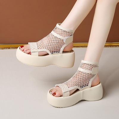 High Top Sandalen Damen Sommer Mode Runde Zehen Offene Zehen Ausschnitt Atmungsaktives Mesh Dünne Plateausohle Rutschfeste Stiefeletten