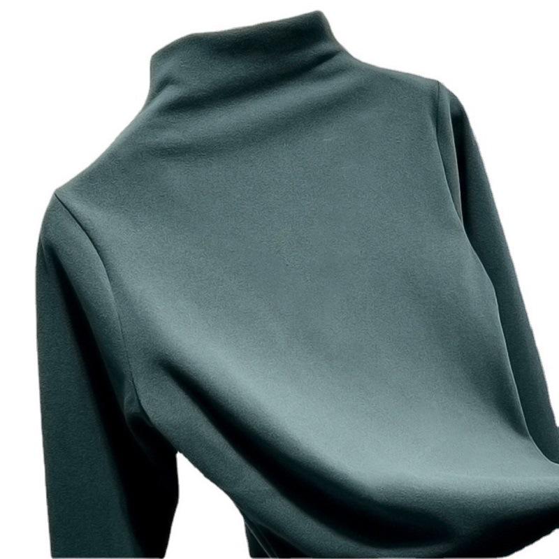 Dámská oboustranně sametově broušená košile s polovičním vysokým límcem, slim fit, hřejivá, s dlouhým rukávem - jednobarevná, podzim/zima.