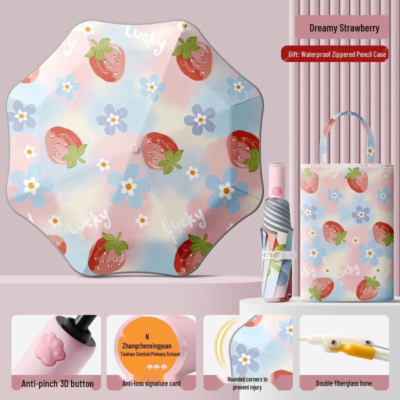 Dual-Use Automatic Folding Children's Umbrella with Ring Buckle – Sun Protection for School Boys and Girls