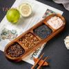 Serviertablett aus Holz mit Unterteilung, Gewürzschale, Soßenschalen mit mehreren Fächern für Snacks, Vorspeisen, Früchte, Süßigkeiten, elegante Holzteller für den täglichen Gebrauch