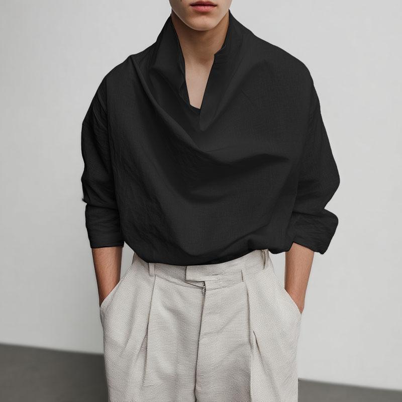 INCERUN Oversized Men Swing Collar Long Sleeve Casual Loose Solid Tops Shirts