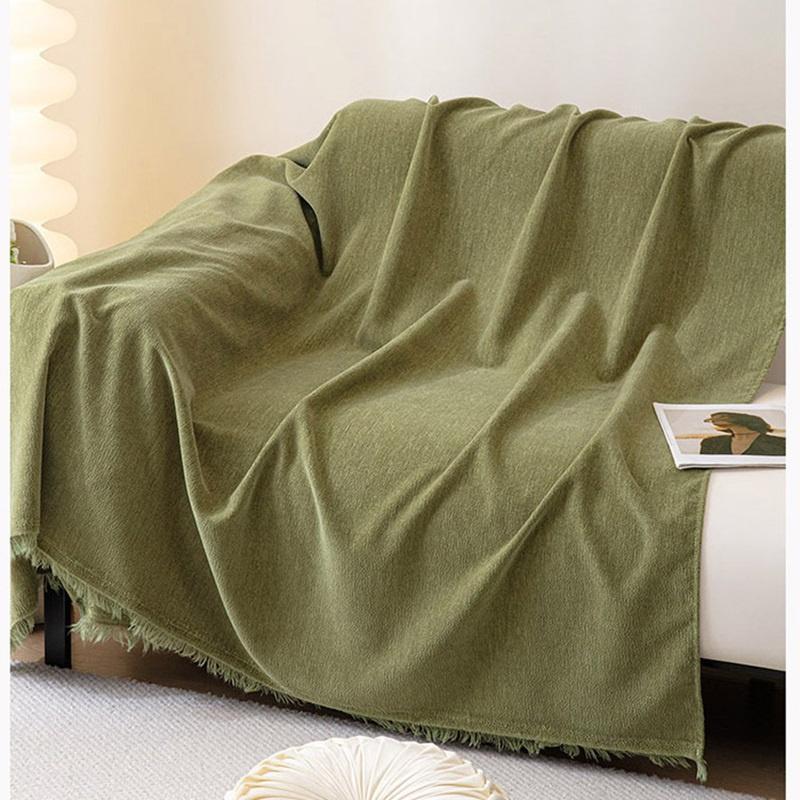 Solid Color Chenille Sofa Cover Anti-Cat Scratching Pad Cloth All-Season Universal Dust-Proof Sofa Blanket For Living Room Decor