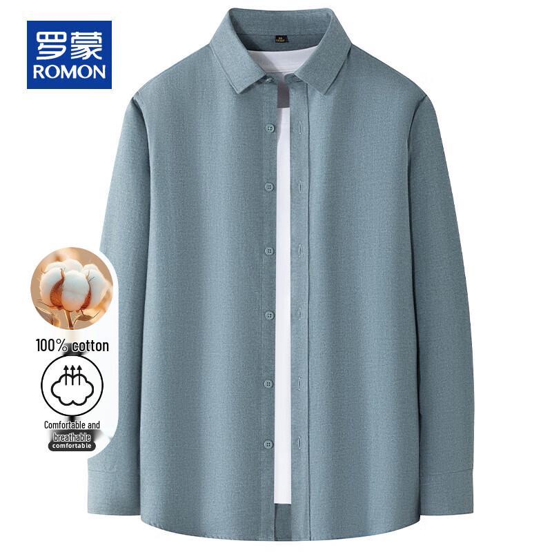 ROMON Men s 100% Cotton Business Casual Long Sleeve Shirt L