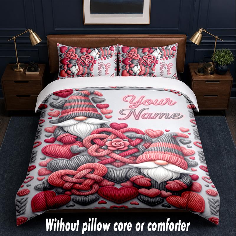 Set Biancheria da Letto a Tema Gnomo con Testo o Nome Personalizzato, 3 Pezzi, 1 Lenzuolo Sotto con Angoli & 2 Federe, Biancheria da Letto Personalizzata per la Casa