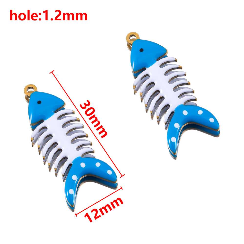 2pcs Stainless Steel Cute Enamel Stripe Fish Color Fish Tail Charms Animal Pendant Base for DIY Earring Necklace Jewelry Making