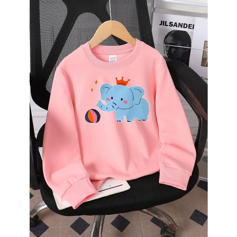 European sizes Kids' Crewneck Sweatshirt Elephant with Crown And Ball , Sportswear And Casual Wear, Soft And Comfortable, Children's Clothing