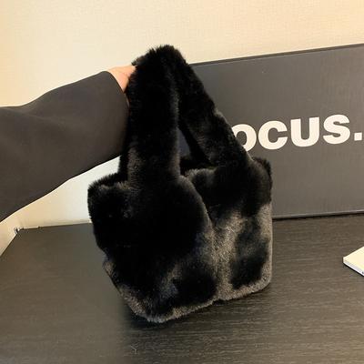 Nuova borsa a mano Mao Mao casual a tinta unita in peluche da ragazza borsa tote autunno e inverno borsa a mano con texture