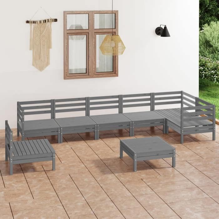 VidaXL Solid Pine Wood Garden Lounge Set 8 Pcs Patio Furniture Terrace Furniture Set Outdoor Furniture 3082744