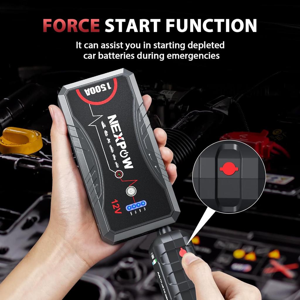 1500A Car Jump Starter 12V Portable Lithium Boost Box with LED Light & USB QC3.0