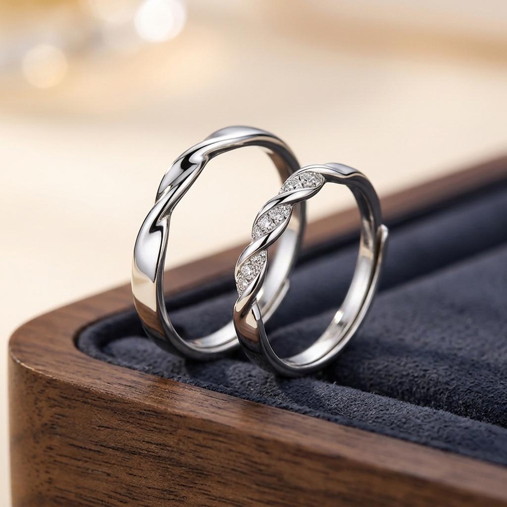 Sterling Silver Mobius Couple Rings: Light Luxury, High-End, Simple, Openable Design