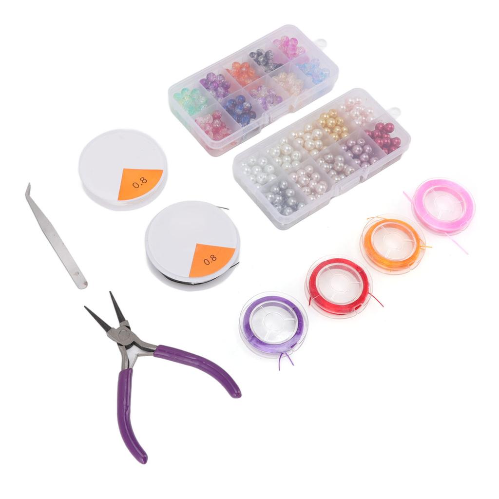 DIY Jewelry Making Kit Pliers Artificial Pearls Glass Colorful Beads Elastic Thread Jewelry Making Set with Box