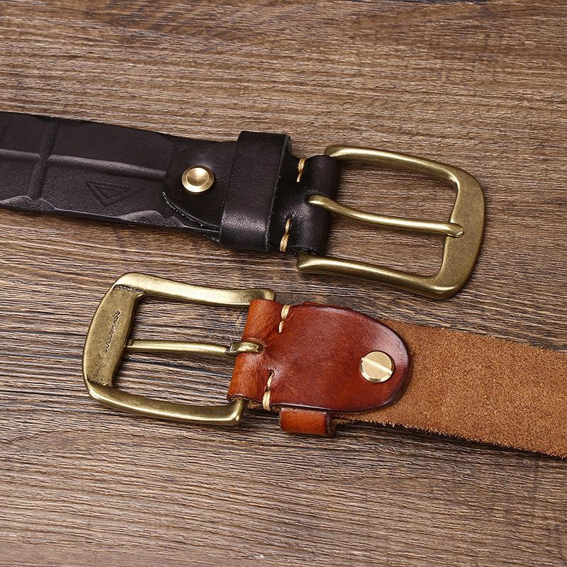 Belte Herre Håndlaget Retro Vegetabilsk Garvet Lær Ekte Kuskinn Lær Overflate Belte Herre Allsidig Personlighet Trend Buksebelte