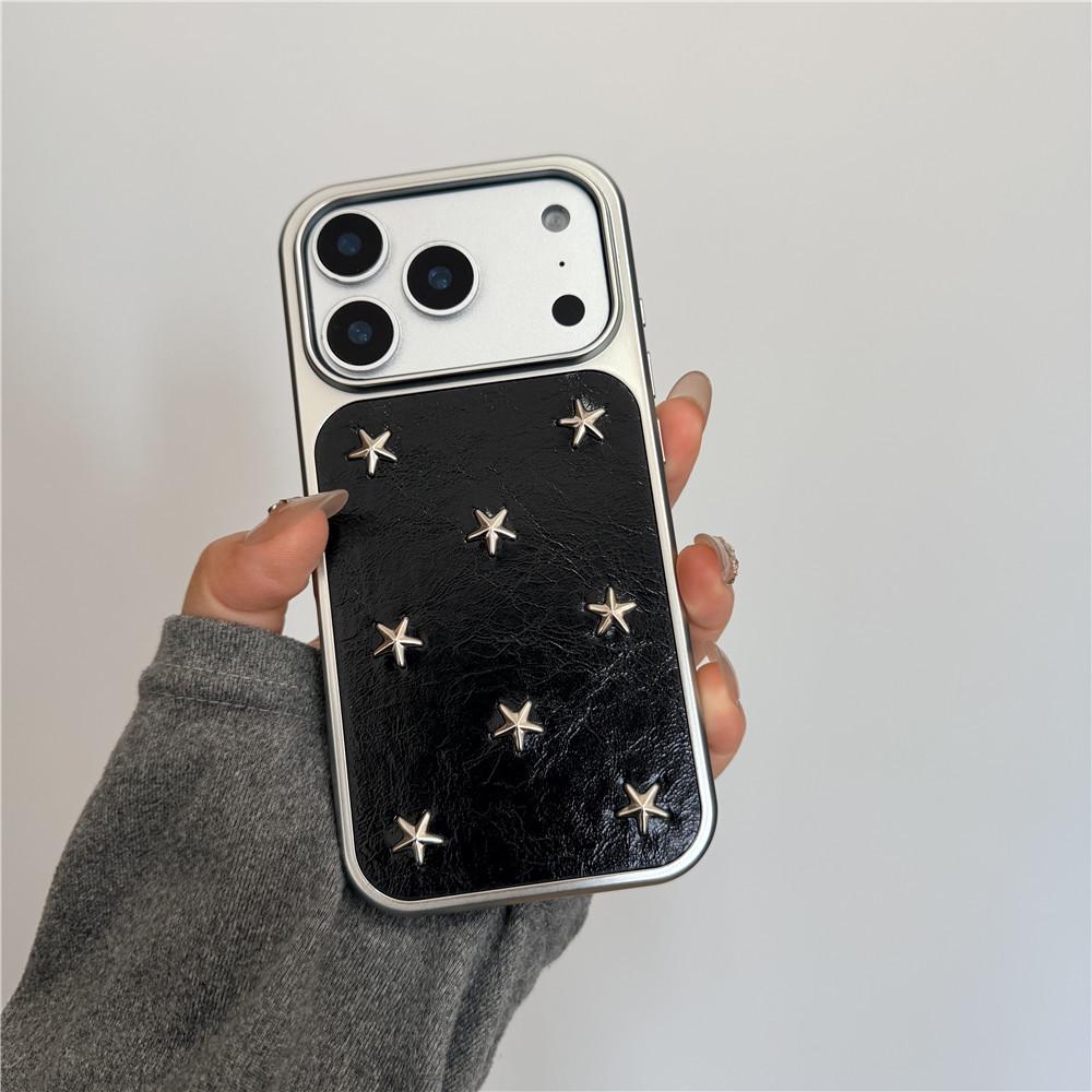 

Silver Star Leather Phone Case for iPhone 17 Pro/15/14 Pro, Korean Style, INS Inspired 15 Pro