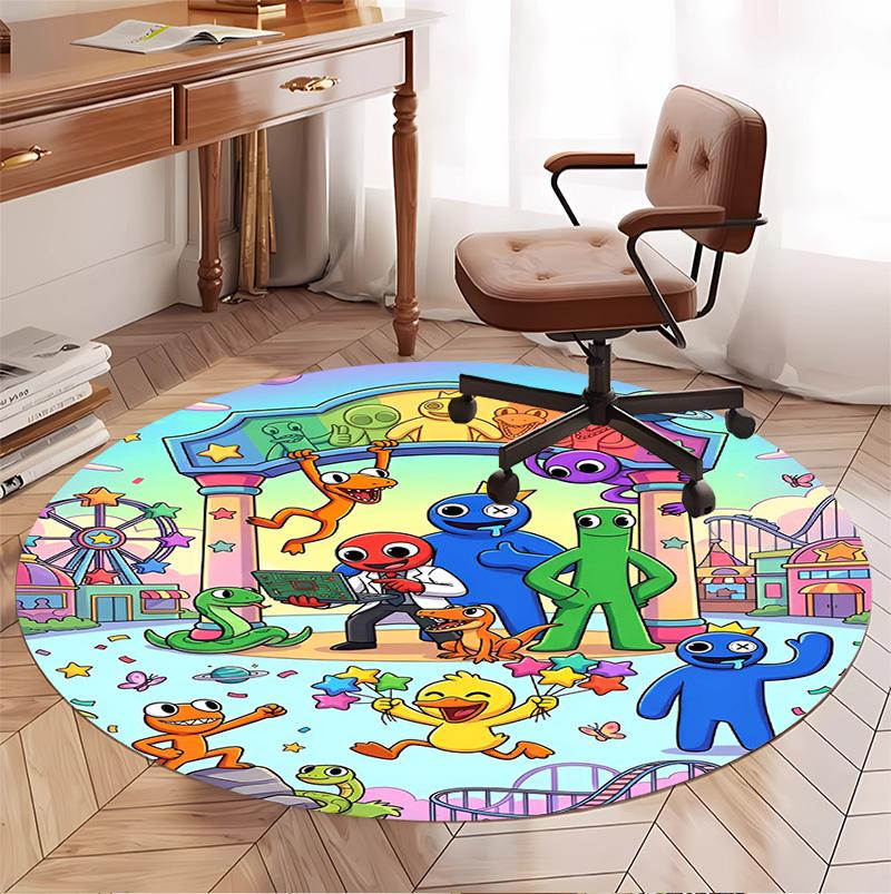 Game Rainbow Friends Pattern Round Rug, Indoor/Outdoor Mat, for Picnic, Gameroom, Bedroom, Office, Living Room, Home Decor Carpet, Birthday Gift
