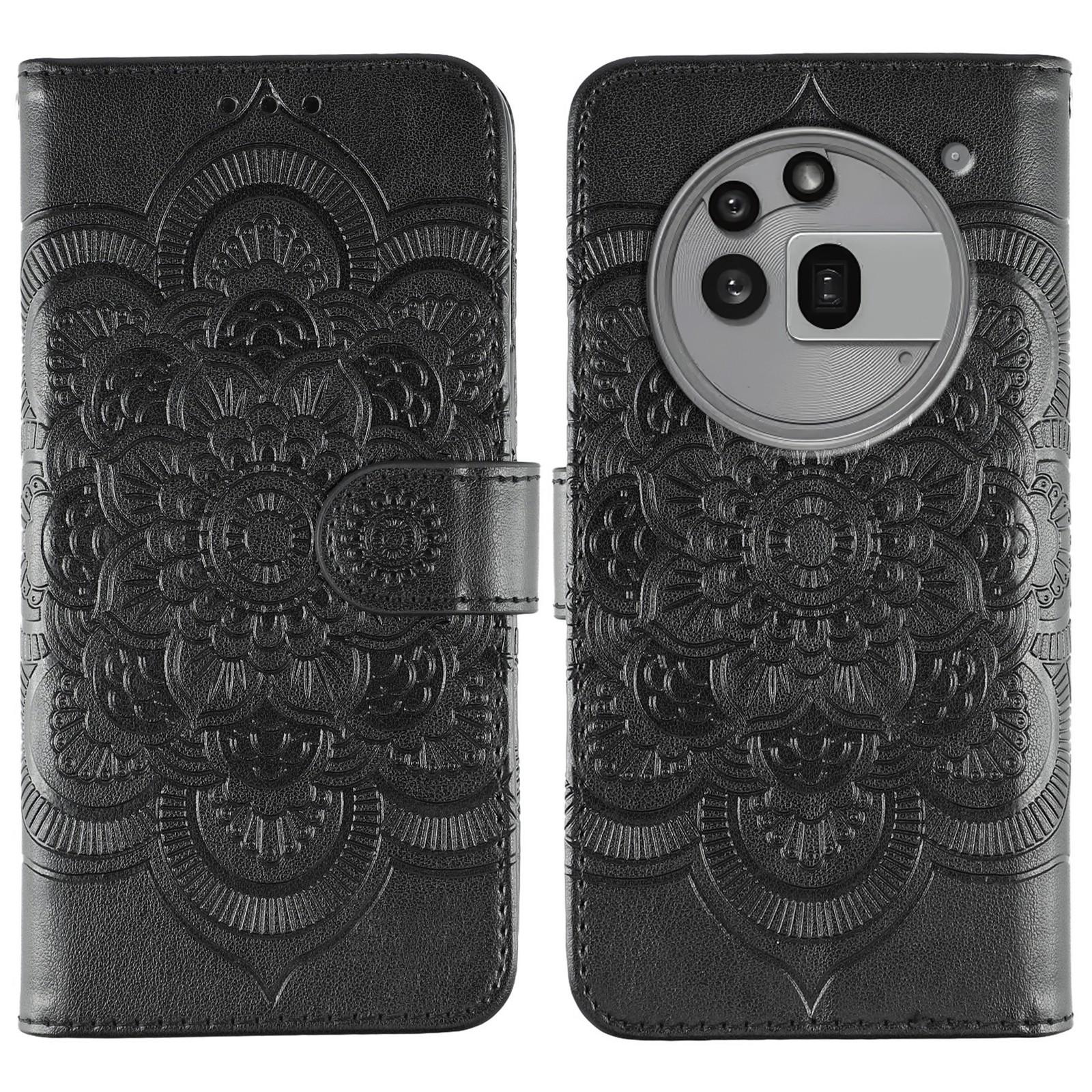 

For Nothing Phone (3a) Pro Case PU Leather Mandala Imprinted Design Wallet Phone Cover Black