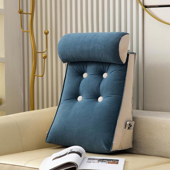 Bed Wedge Pillow for Sleeping Reading Acid Reflux Supportive Backrest Leg Neck Cushion with Side Pockets Multifunctional Sofa Pillow