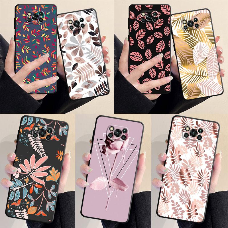 Black Soft Phone Case For Samsung Galaxy S20 S23 S21 Note 20 Ultra 10 Plus 8 9 S22 Note8 Luxury Flower Leaf Cover Funda