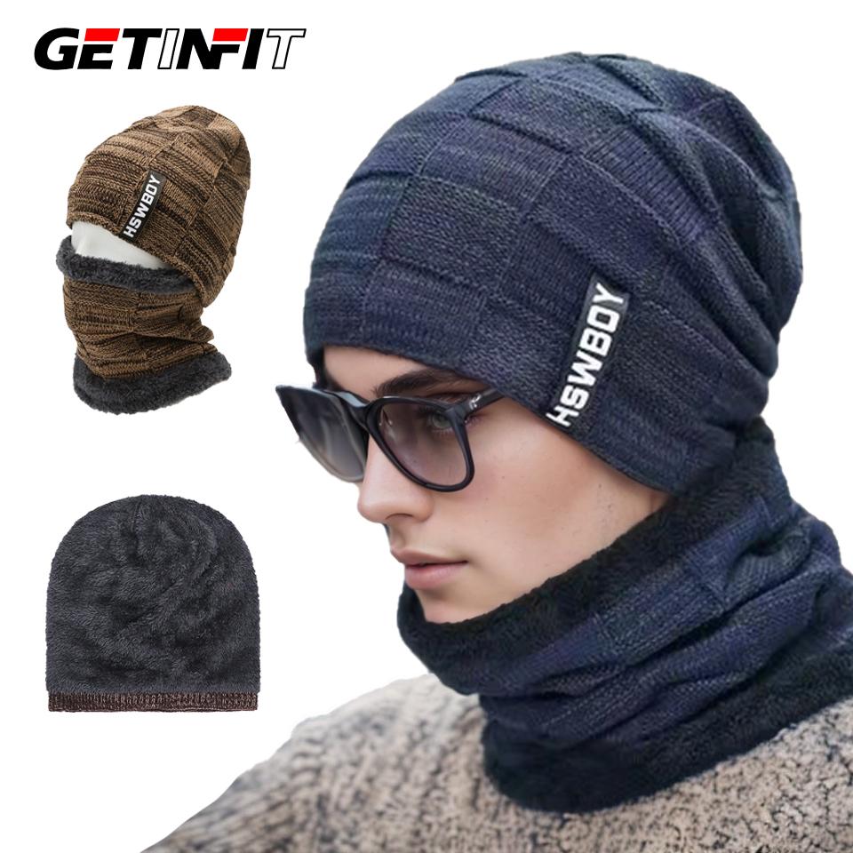 Getinfit Winter Warm Thickened Velvet Hat Windproof Cycling Knitted Wool Hat for Men Youth Fashion Hoodie