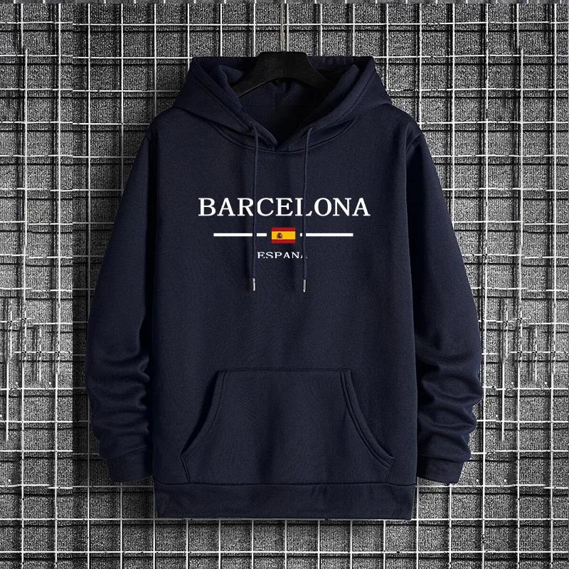 Autumn Winter Male Trendy Casual Streetwear Hoody Barcelona Print Mens Hoodie Urban Streetwear Fashion Hip Hop Hooded Sweatshirt