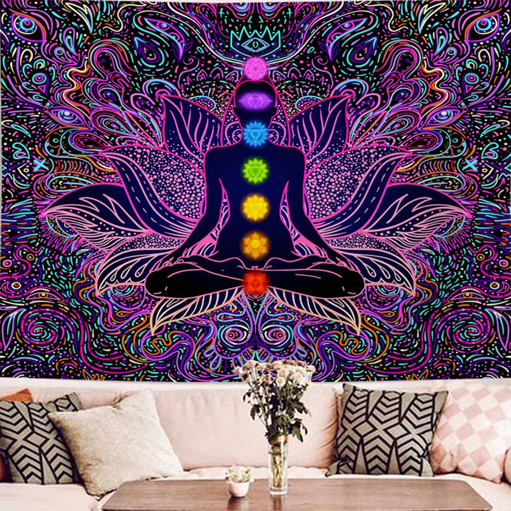 Seven Chakras Wall Hanging Cloth Digital Printed Matte Decorative Tapestry for Yoga Bedside Home 180x150cm