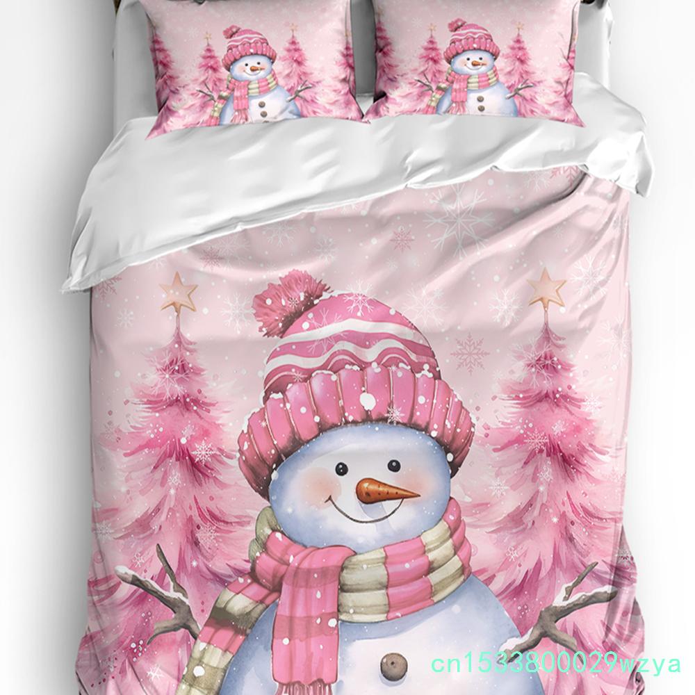 Weihnachten Schneeszene Schneeflocken Wichtel 3-teiliges Bettwäscheset für Doppelbett Heimtextilien Bettbezug Steppdeckenbezug Kissenbezug