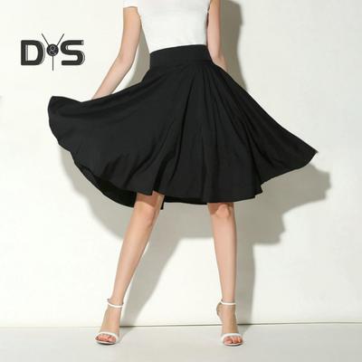 Women Skirt Elastic High Waist A-Line Style Skirt Solid Color Large Hem Skater Skirt Bohemia Style Skirt