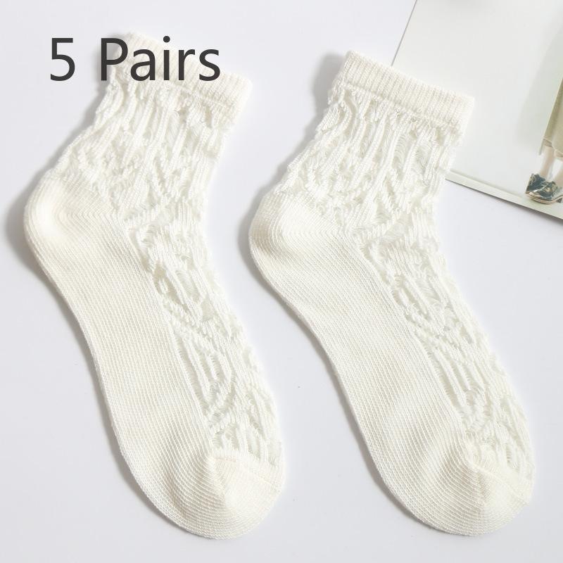 5 Paires Chaussettes Treillis Losanges Creux Respirantes Tube Chaussettes en Coton pour Femmes