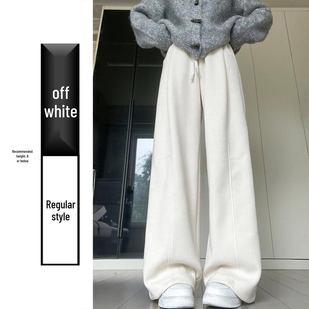 Women's High-Waisted Gray Corduroy Wide-Leg Pants - Autumn/Winter Plus Velvet Thickened Long-Leg Sports Sweatpants