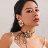 Vintage Gold Geometric Floral Statement Earrings/Necklace Exaggerated 3D Flower Jewelry Accessories Gift For Women