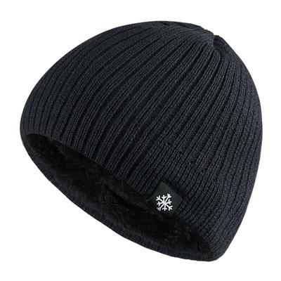 Unisex Fashion Snow Label Knitted Hat Outdoor Keep Warm Winter Hat Casual Plush Fur Lined Ski Sports Beanie Cap