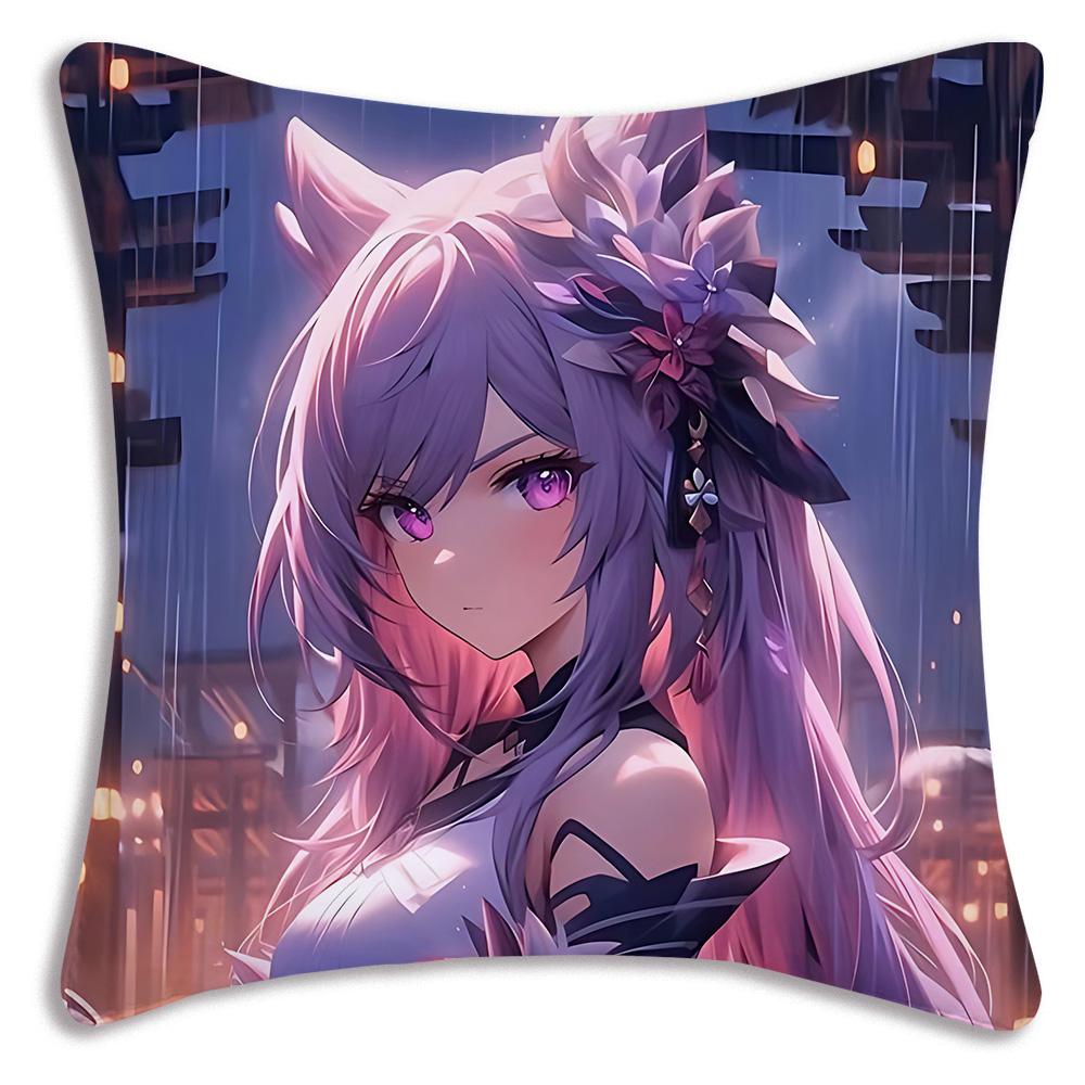 Anime Genshin Impact Pillow Covers Cartoon Sofa Decorative Home Double-Sided Printing Short Plush Cute Cushion Cover