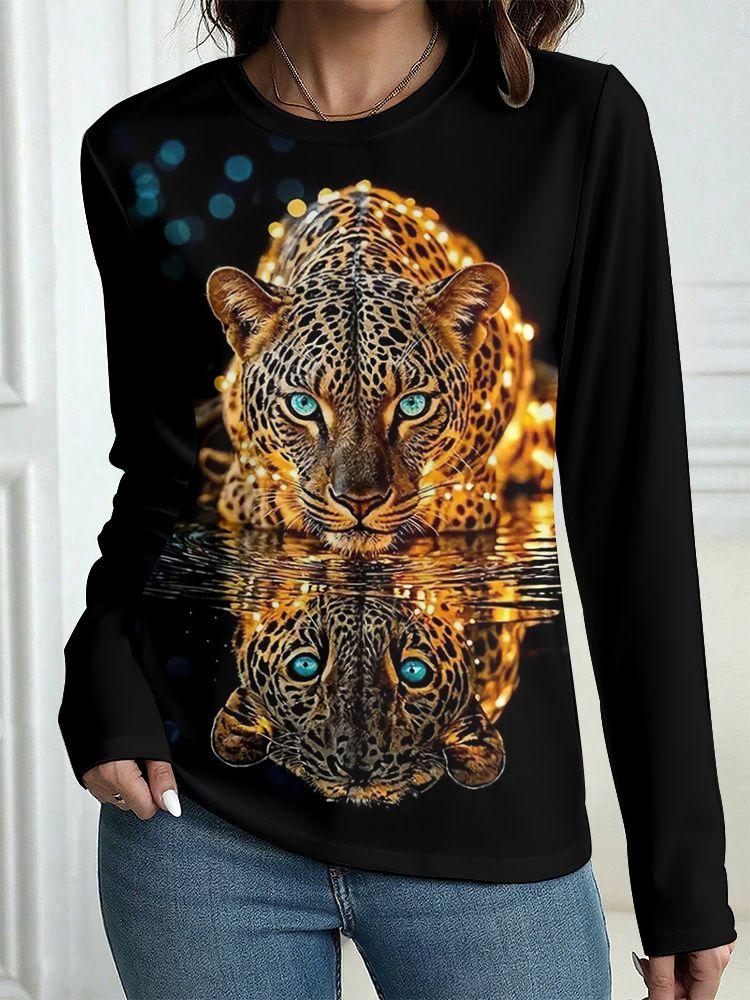 Autumn Leopard 3D Print Long Sleeve T-Shirt Women's Casual T-shirts Fashion Oversized Tops Y2K Tees Streetwear Female Clothing