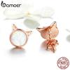 BAMOER New Arrival 925 Sterling Silver Cute Cat Ears Big Stone Small Stud Earrings for Women Fashion Earrings Jewelry