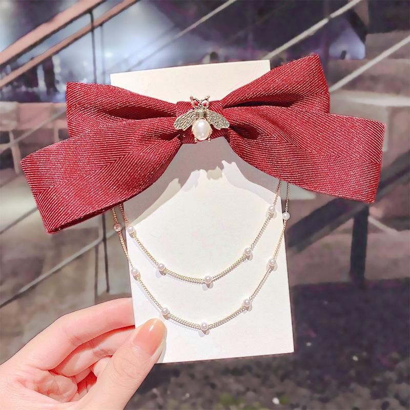 Lystrfac Korean Long Ribbon Bow Hairpin for Women Girls Hairclip Bangs Hairgrips Cute Back Head Top Clip Hair Accessories