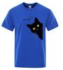 Meow Black Cat Funny Cotton Printed Unisexs and Womens Personalized Tshirt New Fashionable Loose Casual Round Neck Tshirt