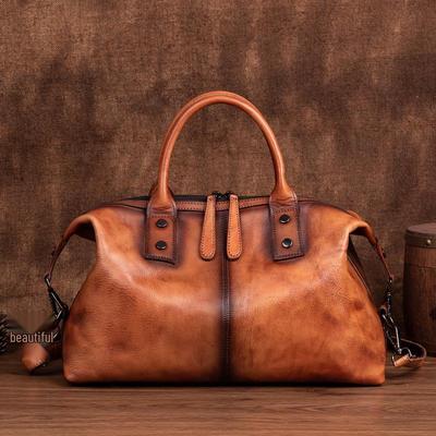 2025 Europäische & Amerikanische Retro Rindsleder Damenhandtasche - Oberste Schicht, Farbig gerieben, Einzelne Schulter & Umhängetasche, Großes Fassungsvermögen