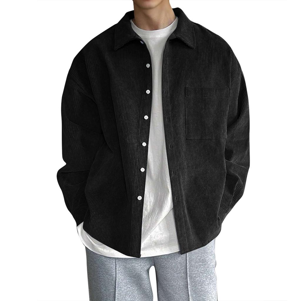 Men's Solid Color Corduroy Button Jacket Men's Sports Large Size Casual Jacket