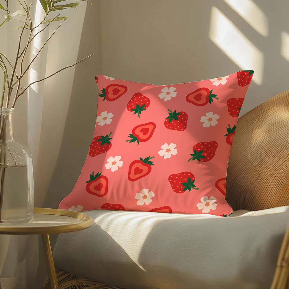 Strawberry Pattern Cushion Cover Soft Short Plush Pillow Cover Smooth Cozy Texture Aesthetic Cushion Case Home Decor