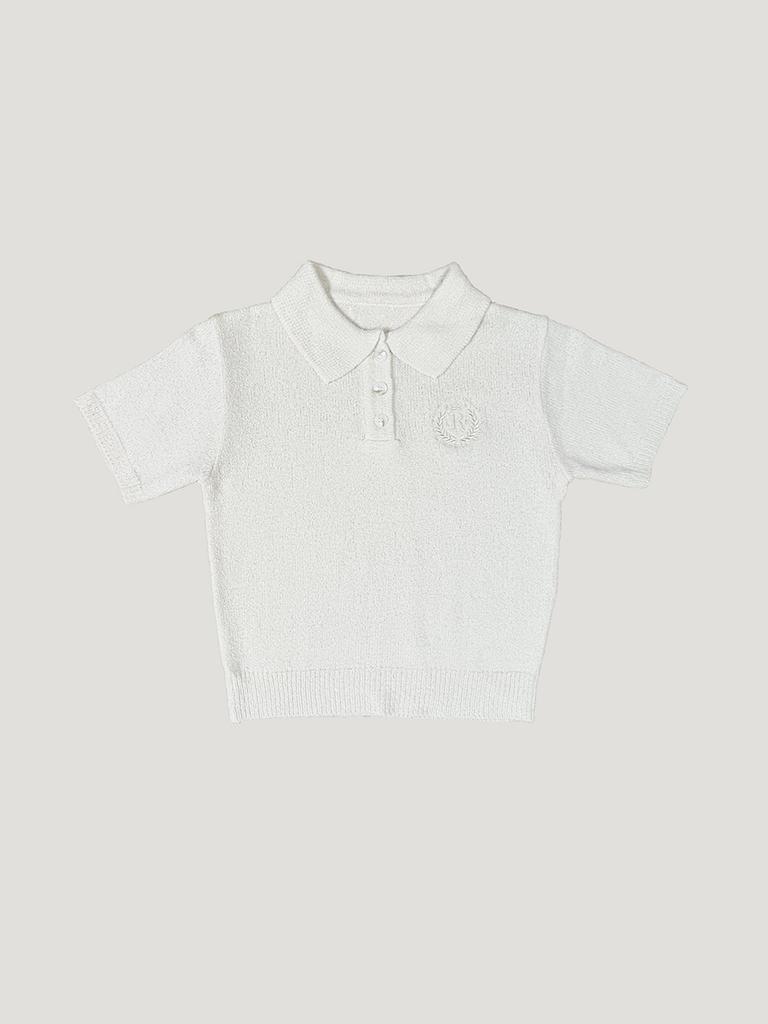 ROYAL CLUB HOLIDAY Royal Boucle Collar Short Sleeve Crop Knit Cream Ivory